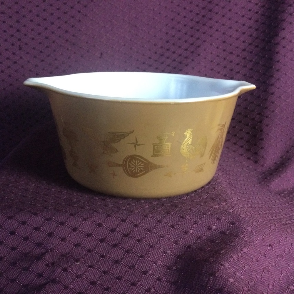 Pyrex #473 Bowl with Handles Early American 1 Quart Brown Gold No Lid